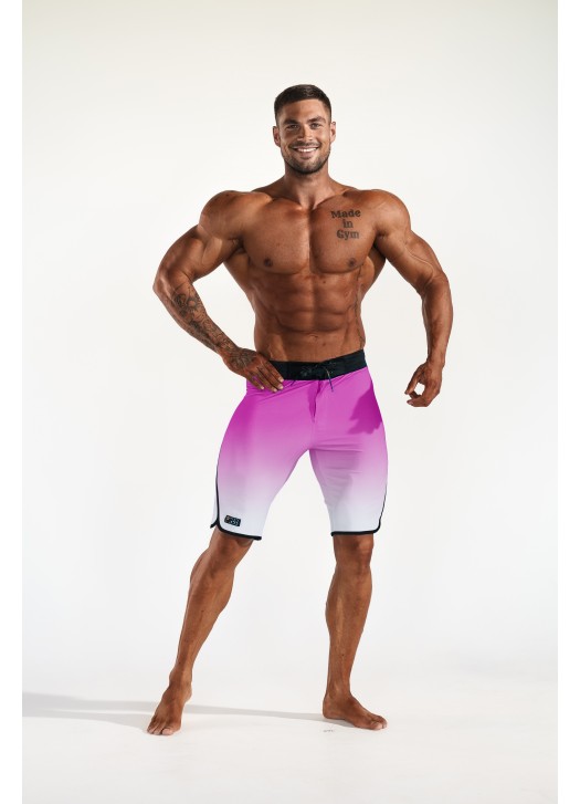 Men's Physique súťažné plavky - Purple & White (čierny bočný lem)